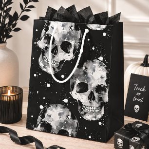 Gothic Watercolor Skulls Black & White Halloween Medium Gift Bag