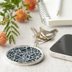 Gothic Web Velocity Bold Black and White Designer Key Ring