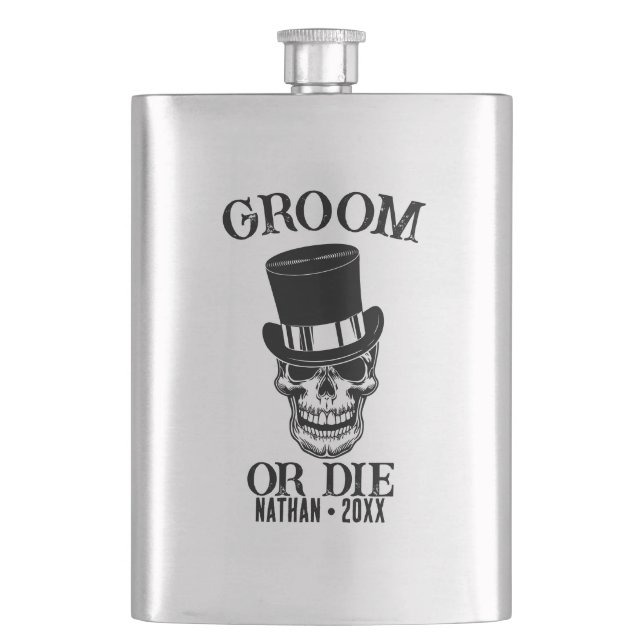 Gothic Wedding Bachelor Party Groom Custom Skull Hip Flask (Front)