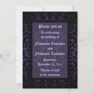Gothic wedding black and purple invitation