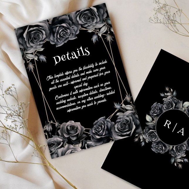 Gothic Wedding Black Dark Floral Details Cards (Creator Uploaded)