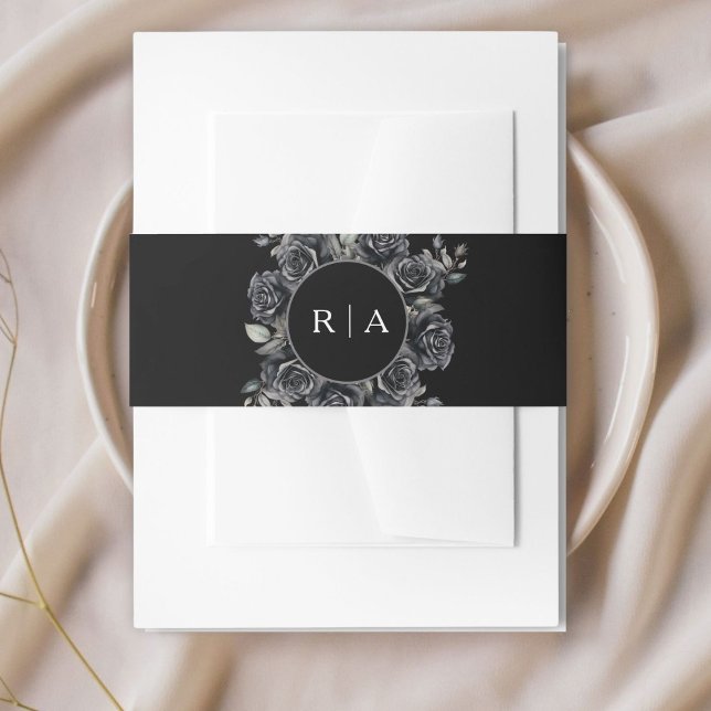Gothic Wedding Black Floral Invitation Belly Band (Creator Uploaded)