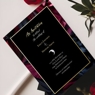 Gothic Wedding Black Red Satin Crescent Moon Gold