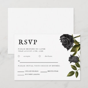 Gothic Wedding Black Rose Meal Choice  RSVP Card