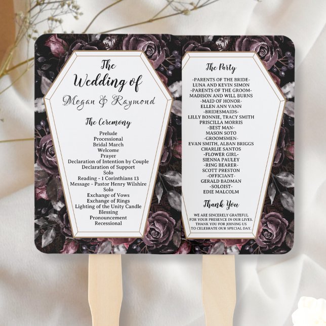 Gothic Wedding Black Vintage Coffin Program Hand Fan (Creator Uploaded)