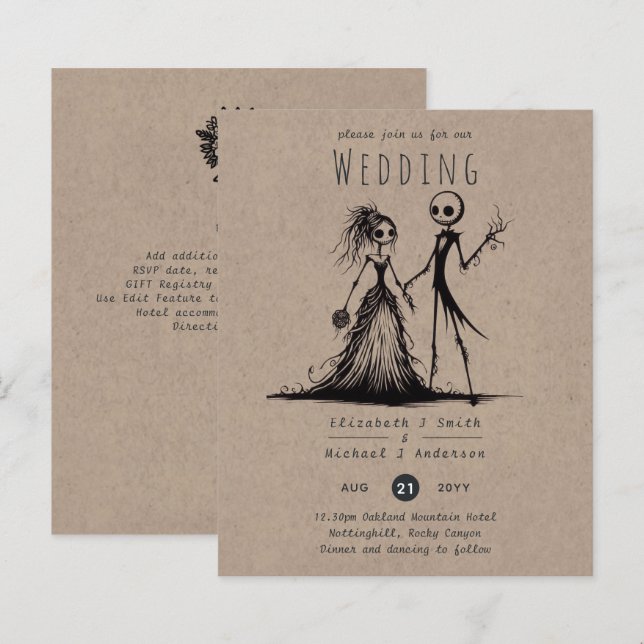 Gothic Wedding Cartoon Bride Groom Handdrawn (Front/Back)