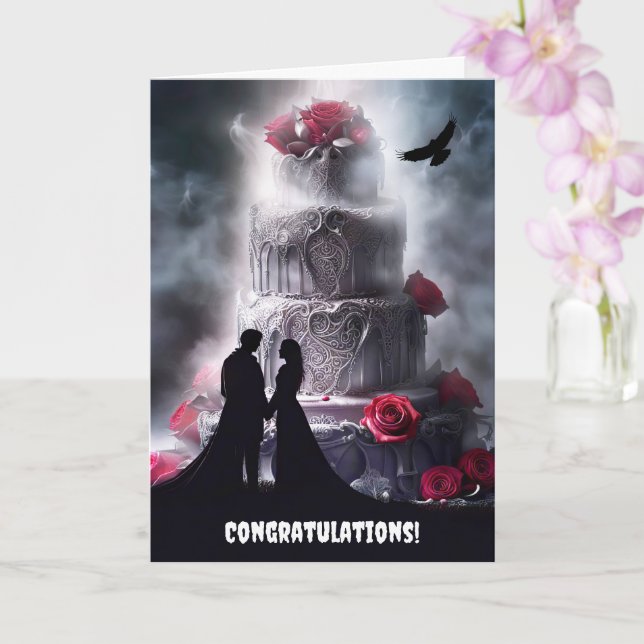 Gothic Wedding Congratulations with Raven Cake Card (Orchid)
