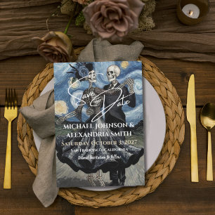 Gothic Wedding Cute Skeletons Dance Van Gogh Style Save The Date