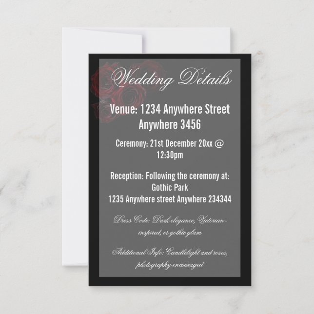 Gothic Wedding Details Card | Dark Romantic (Front)