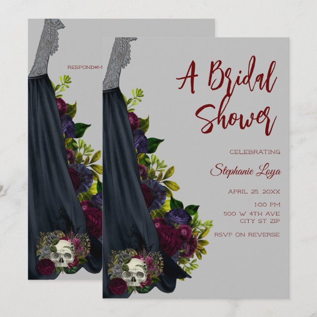 Gothic Wedding Dress Bridal Shower Invitation (Front/Back)