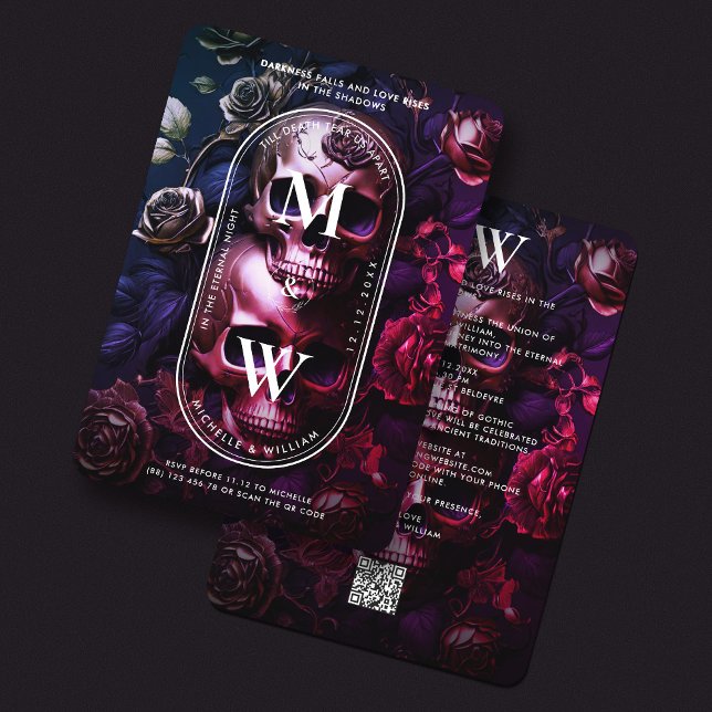 Gothic Wedding Elegant Red Gold Skull Roses  Invitation (Gothic Wedding Elegant Red Gold Skull Roses Invitation
)