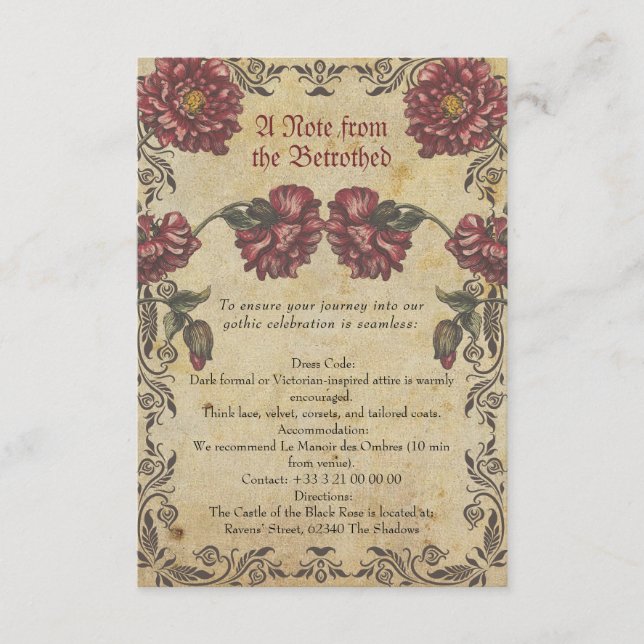 Gothic Wedding Enclosure Card with Aged Paper (Front)