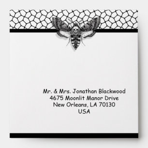 Gothic Wedding Envelope – Skull Moth & Lace Design