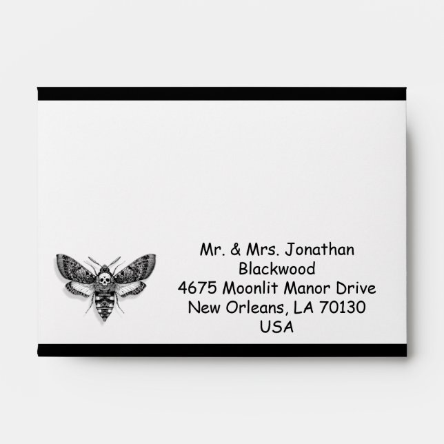 Gothic Wedding Envelope – Skull Moth & Lace Design (Front)