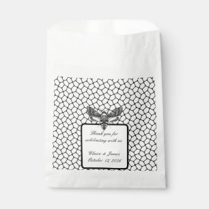 Gothic Wedding Favour Bag Moth & Lace Black & Whit