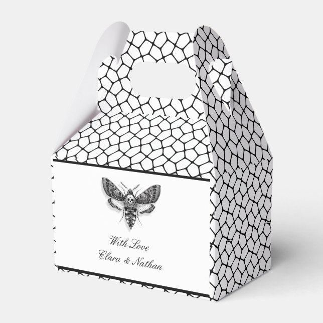 Gothic Wedding Favour Box – Moth & Lace Black & Wh (Front Side)