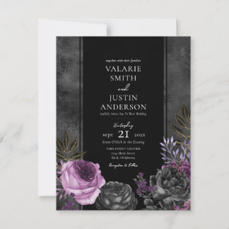 Gothic Wedding Floral Purple and Black Invitation