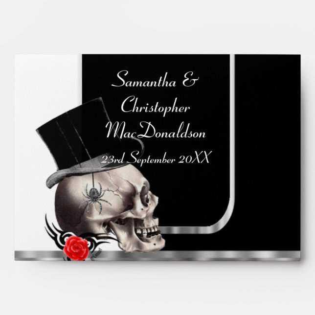 Gothic wedding groom skull envelope (Front)