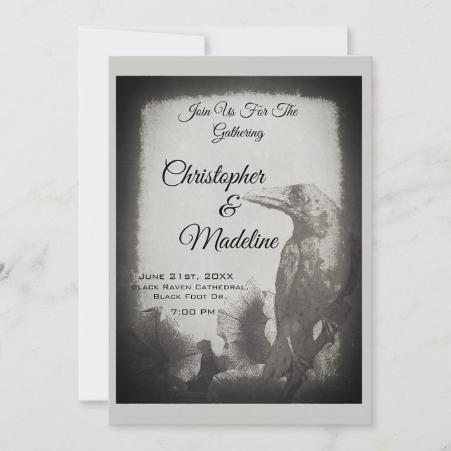 Gothic Wedding Invitation Crow Witch Goth Black (Front)