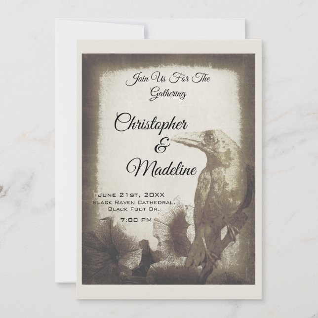 Gothic Wedding Invitation Crow Witch Goth Bridal  (Front)