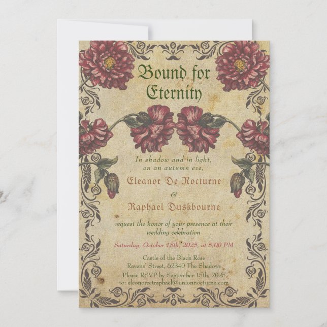 Gothic Wedding Invitation - Dark Flowers  Vintage (Front)