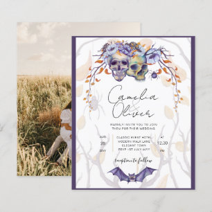 Gothic Wedding Invitation Purple Orange Skulls