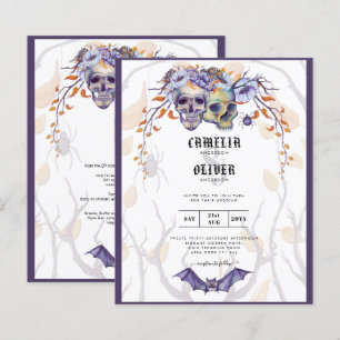 Gothic Wedding Invitation Purple Orange Skulls