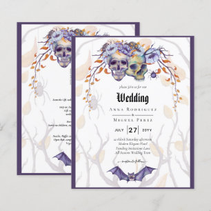 Gothic Wedding Invitation Purple Orange Skulls