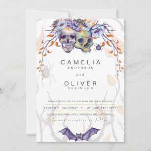 Gothic Wedding Invitation Purple Orange Skulls