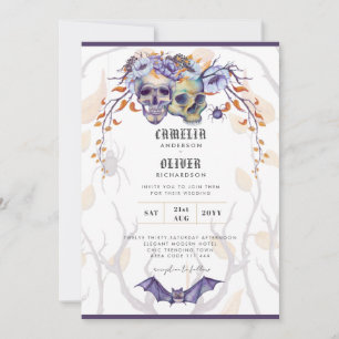 Gothic Wedding Invitation Purple Orange Skulls