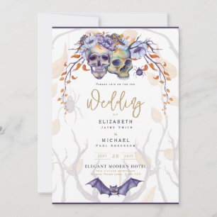 Gothic Wedding Invitation Purple Orange Skulls