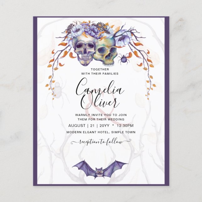 Gothic Wedding Invitation Purple Orange Skulls Flyer (Front)