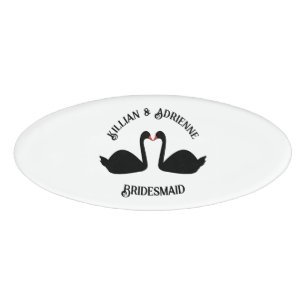 Gothic Wedding Kissing Black Swans Bridesmaid Name Tag
