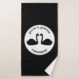 Gothic Wedding Kissing Black Swans Custom Bath Towel