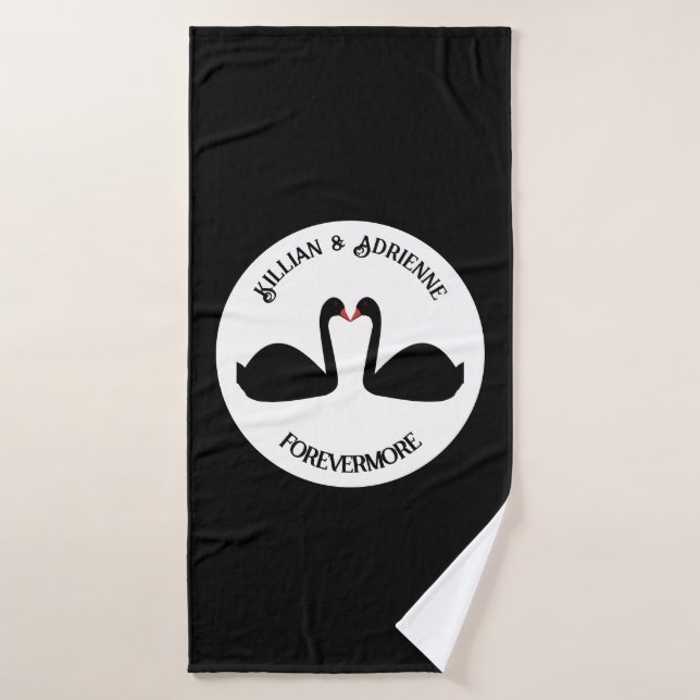 Gothic Wedding Kissing Black Swans Custom Bath Towel (Bath Towel)