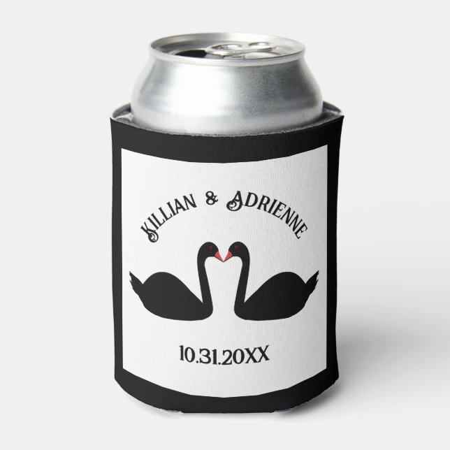 Gothic Wedding Kissing Black Swans Custom Can Cooler (Can Front)