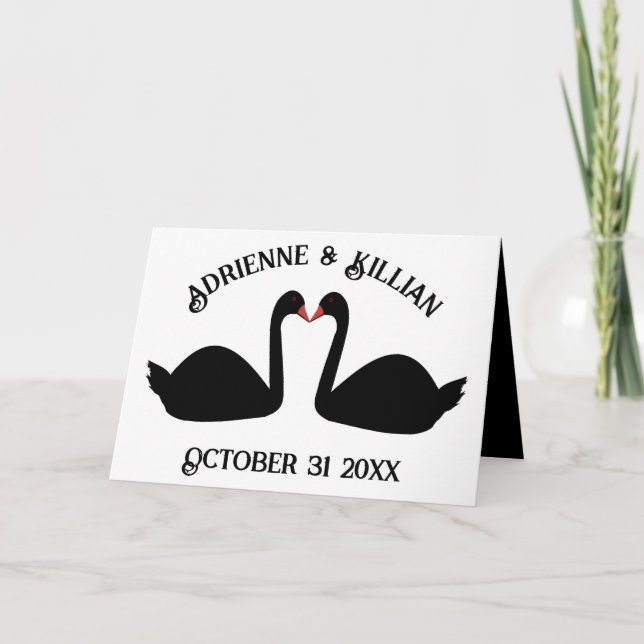 Gothic Wedding Kissing Black Swans Custom Card (Front)