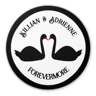 Gothic Wedding Kissing Black Swans Custom Ceramic Knob