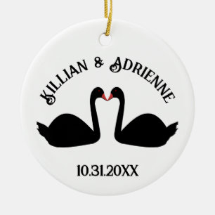 Gothic Wedding Kissing Black Swans Custom Ceramic Tree Decoration