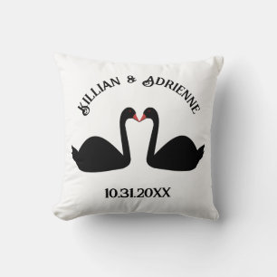 Gothic Wedding Kissing Black Swans Custom Cushion