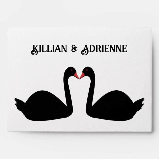 Gothic Wedding Kissing Black Swans Custom Envelope (Front)