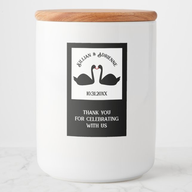 Gothic Wedding Kissing Black Swans Custom Food Label (Front)