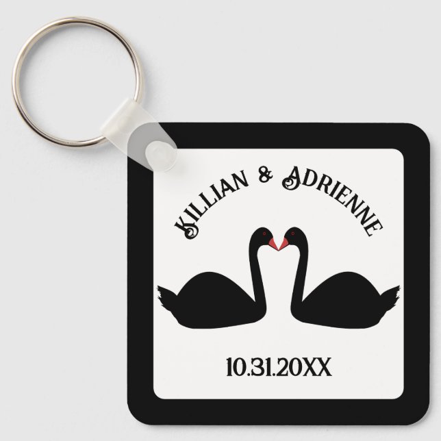 Gothic Wedding Kissing Black Swans Custom Key Ring (Front)