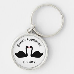 Gothic Wedding Kissing Black Swans Custom Key Ring
