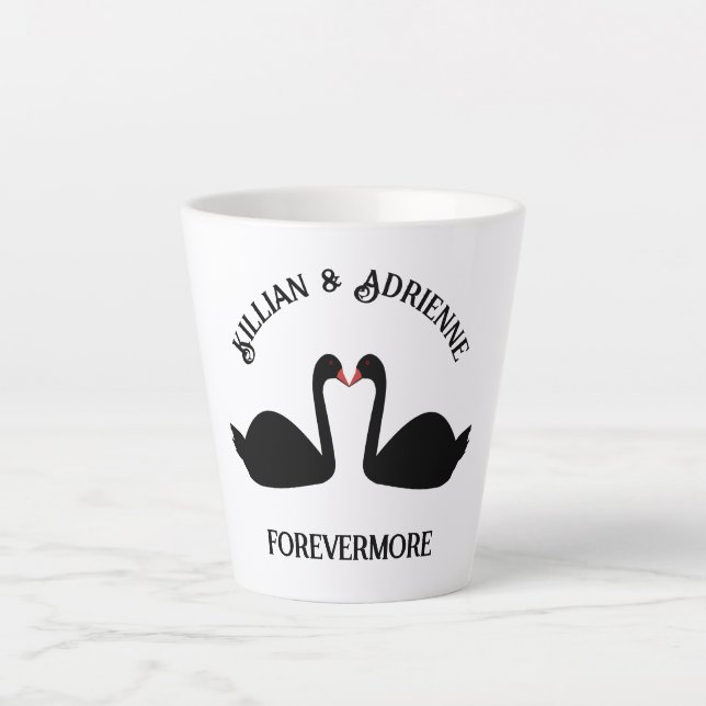 Gothic Wedding Kissing Black Swans Custom Latte Mug (Front)