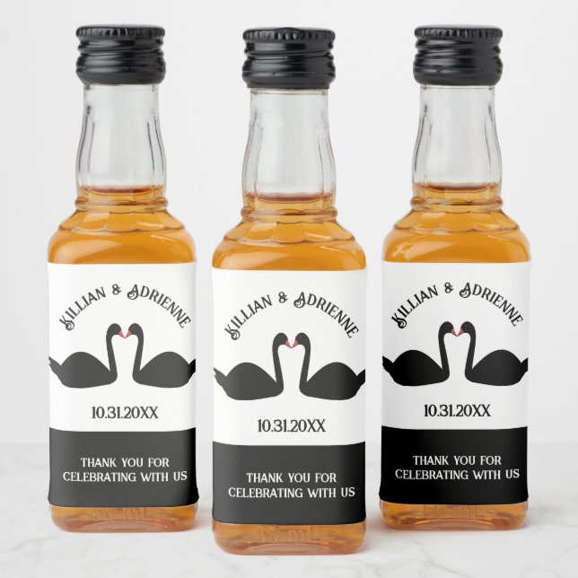 Gothic Wedding Kissing Black Swans Custom Liquor Bottle Label (Bottles)