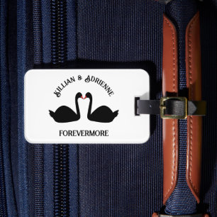 Gothic Wedding Kissing Black Swans Custom Names Luggage Tag
