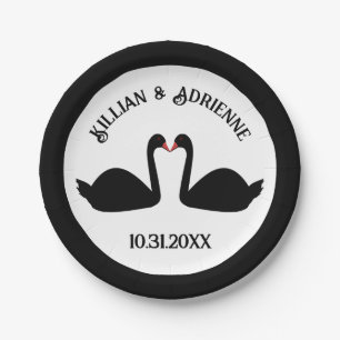 Gothic Wedding Kissing Black Swans Custom Paper Plate