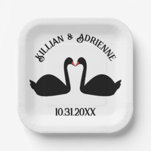 Gothic Wedding Kissing Black Swans Custom Paper Plate