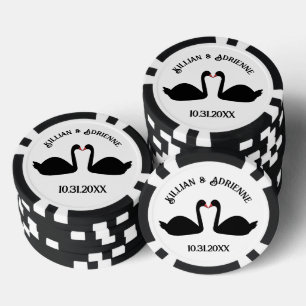 Gothic Wedding Kissing Black Swans Custom Poker Chips